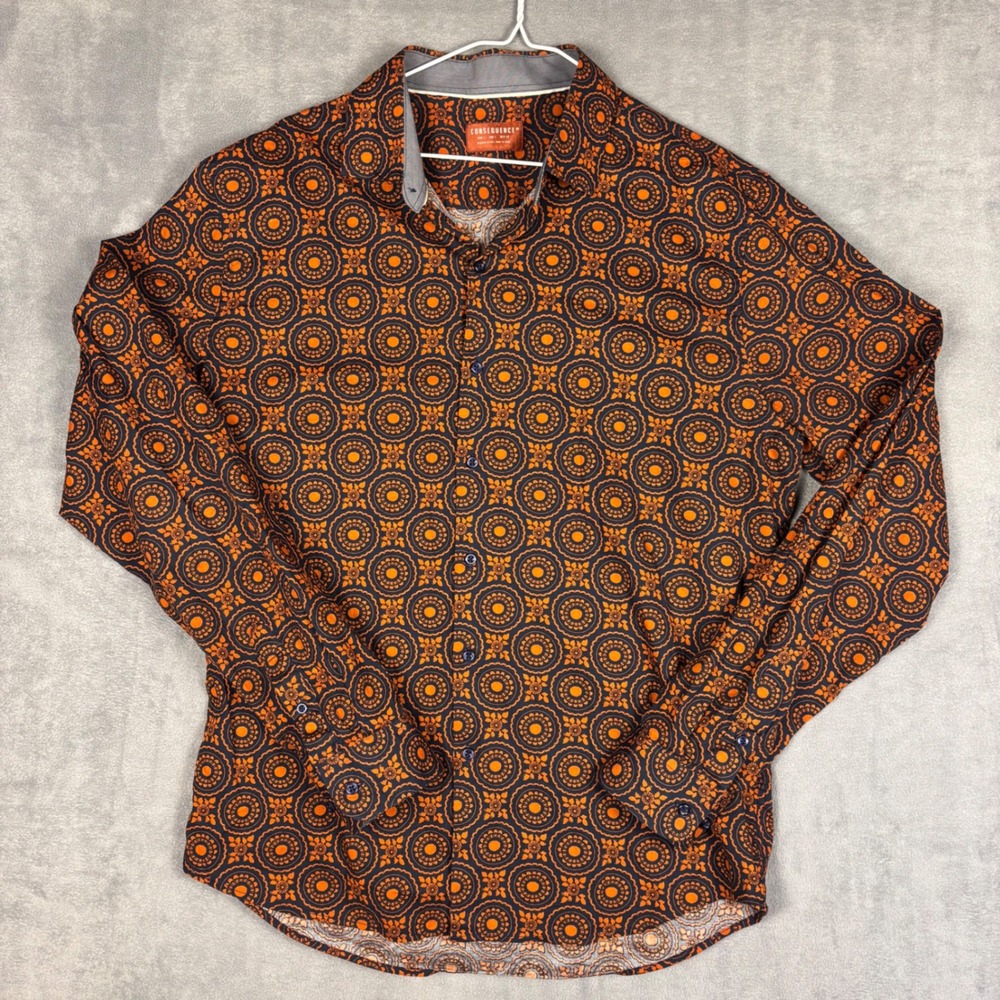 Consequence Mens Large Navy Rust Circle Tile Button Down Shirt B-5212H1-MN
